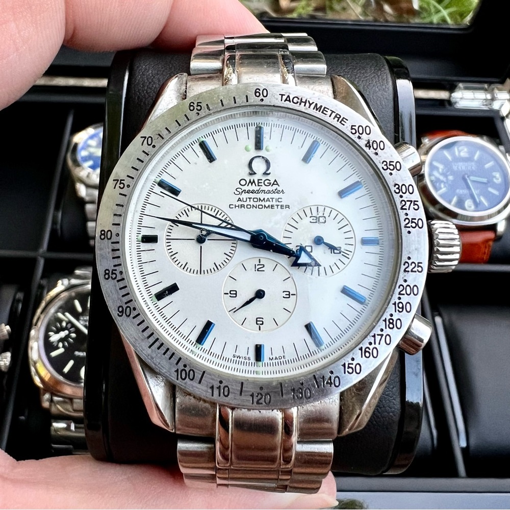 Omega homage watch speed master blue used men’s automatic chronometer